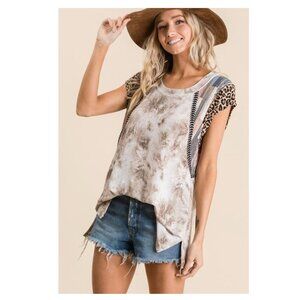 CES FEMME Tie Dye & Leopard Top SZ SM